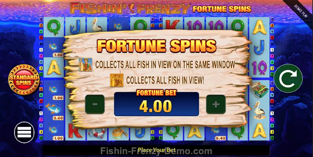 Bonus games in Fishin Frenzy Fortune Spins slot