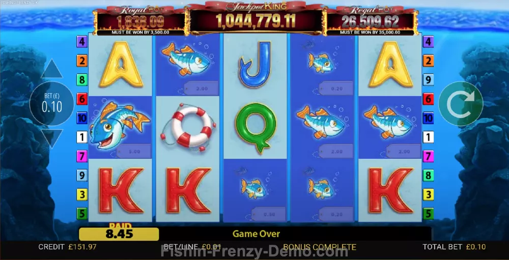 Fishin' Frenzy Jackpot King Bonus Game Buy Feature