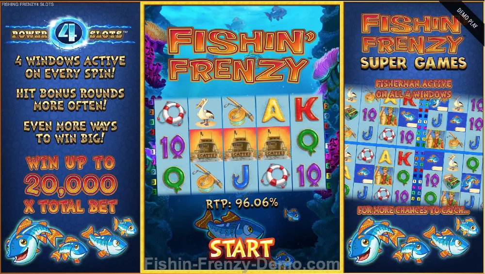 Bonus games in Fishin Frenzy Power 4 slot