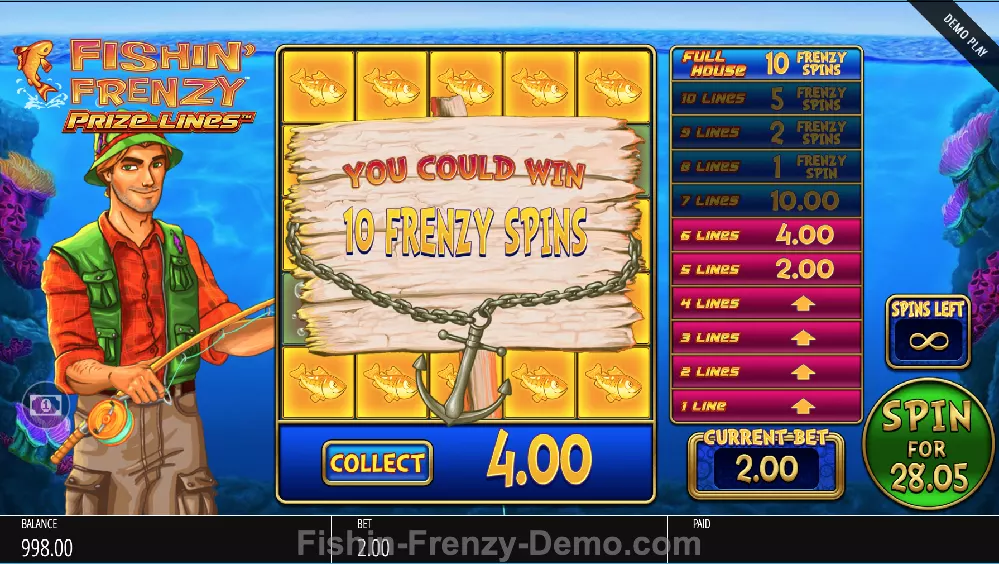 Bonus games in Fishin Frenzy Prize Line slot